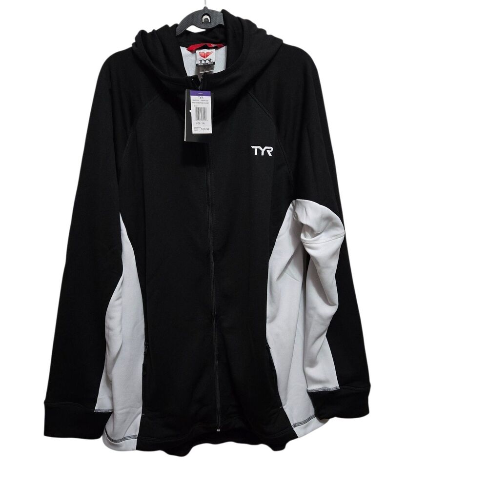 TYR Jacket with Hood Mens Size 3XL Black White Warm Up NEW